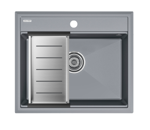 Мойка кухонная Paulmark PM115951-GRM+A375-BS 59х51 серый металлик/брашированная нержавеющая сталь